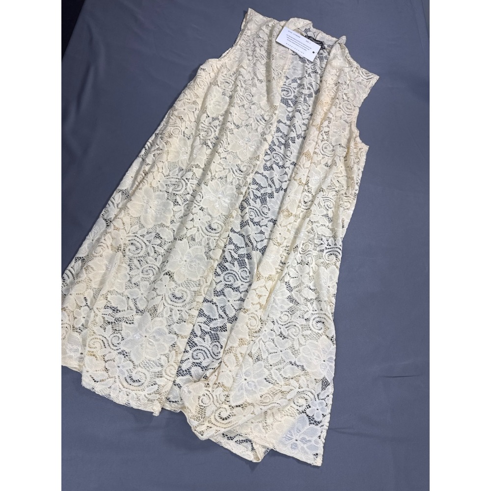 Cowgirl Legend Womens Cream Floral Lace Sleeveless Duster Vest Size L